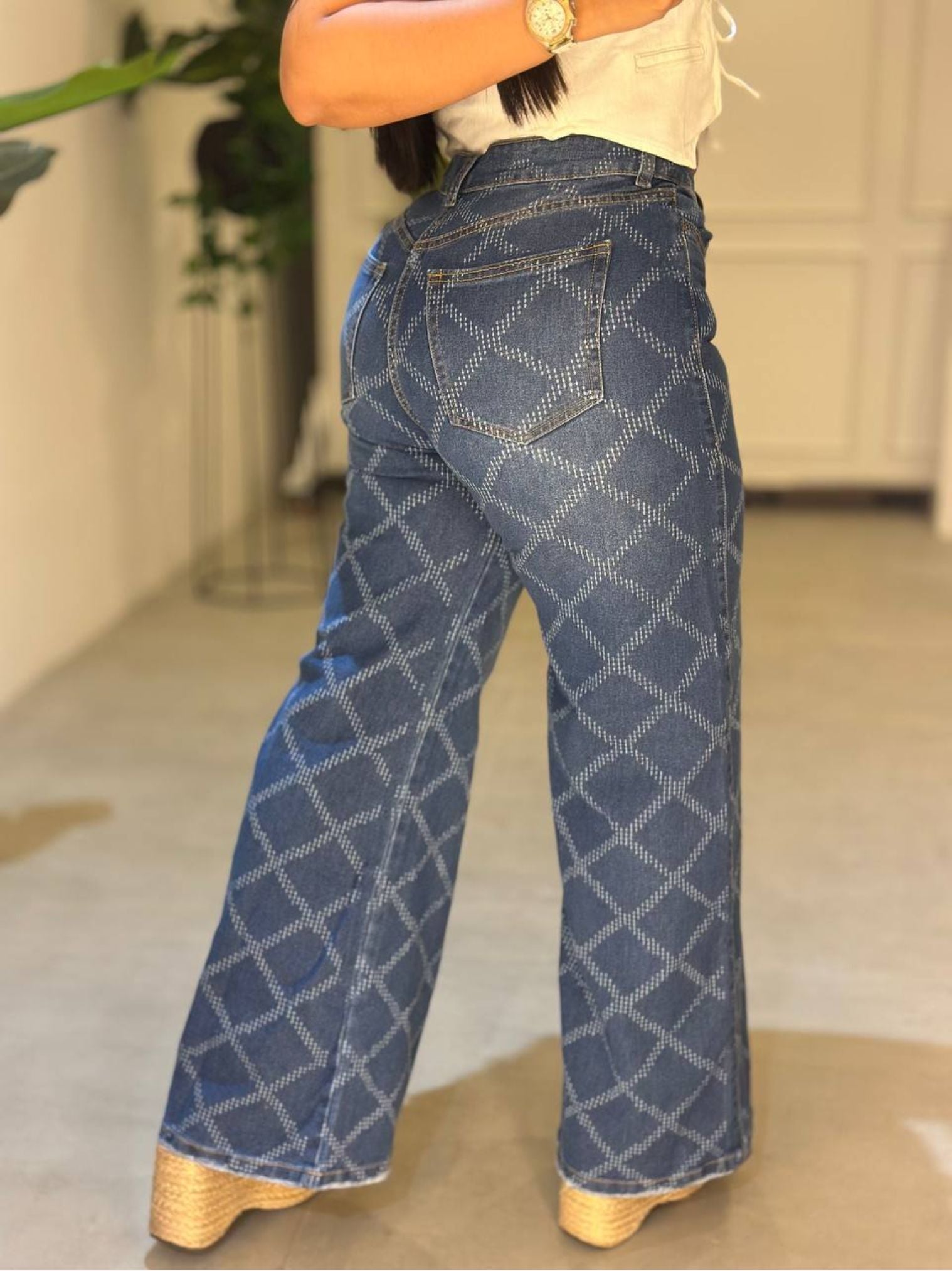 Jean wide leg azul estampado  – JBC17