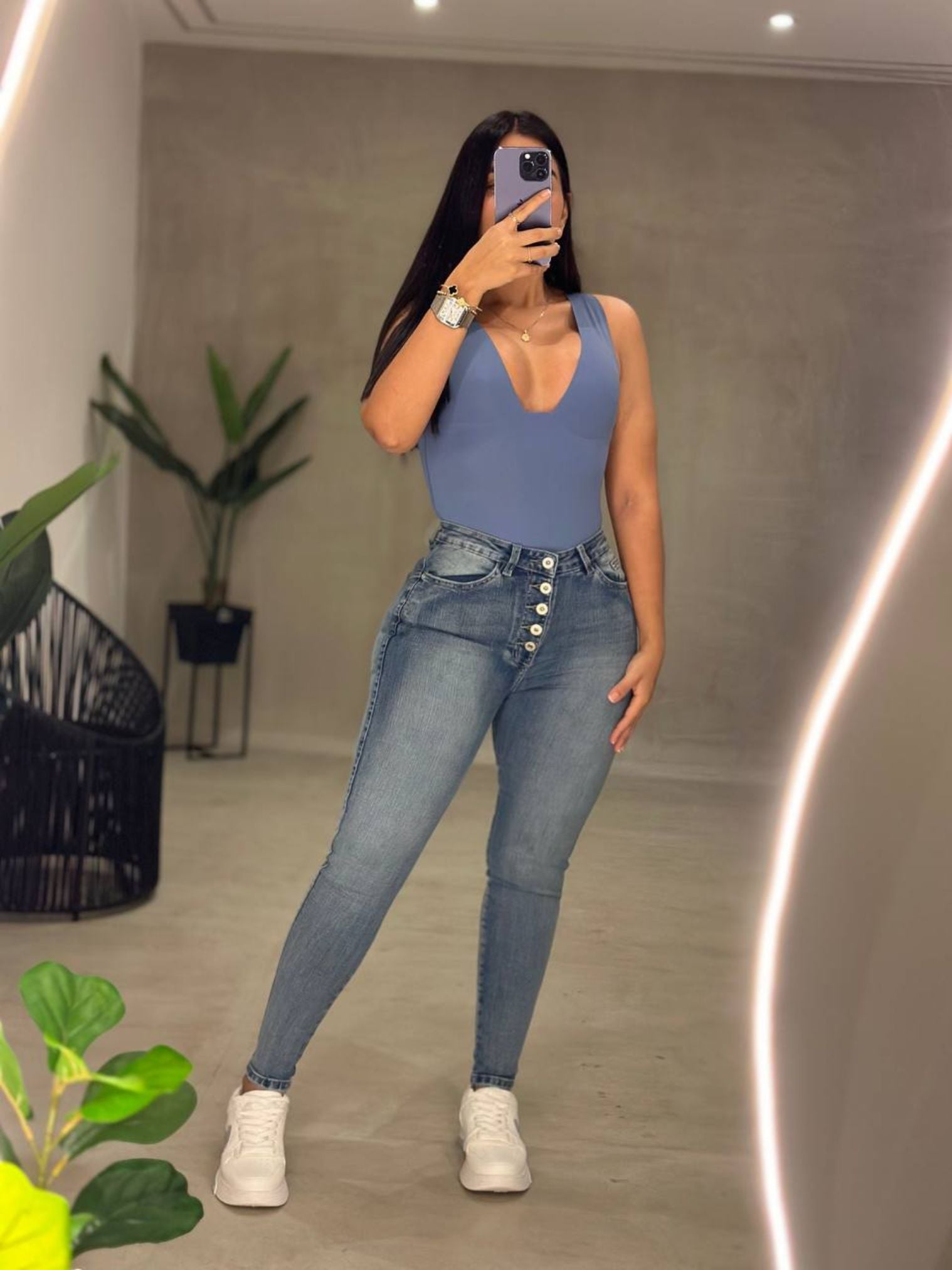 Jean skinny tiro alto con botones – JSK12