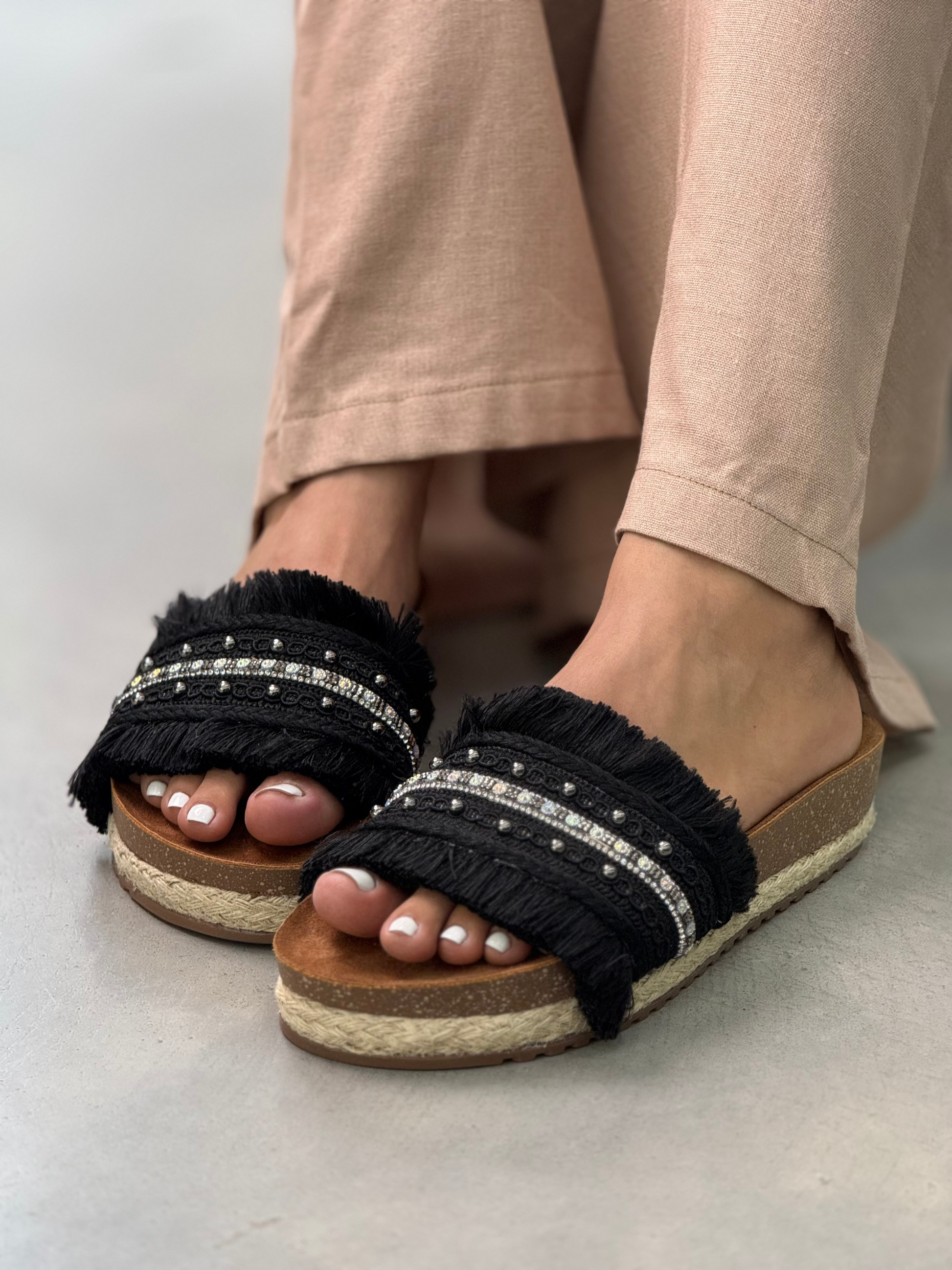 Sandalias casuales con Flecos y Brillos S1327 para mujer | Maraldo