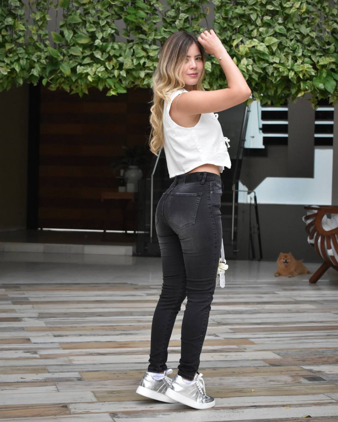 Jean skinny negro humo tiro alto –JSK10