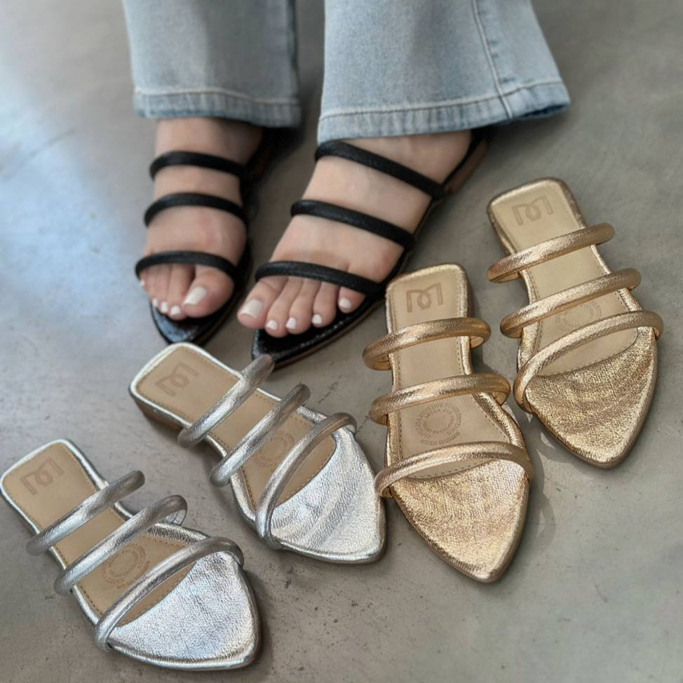 Sandalias planas con tiras triples P1426 para mujer | Maraldo