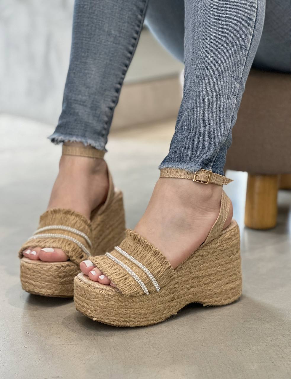 Sandalia de plataforma en yute PLTFVR09 para mujer | Maraldo