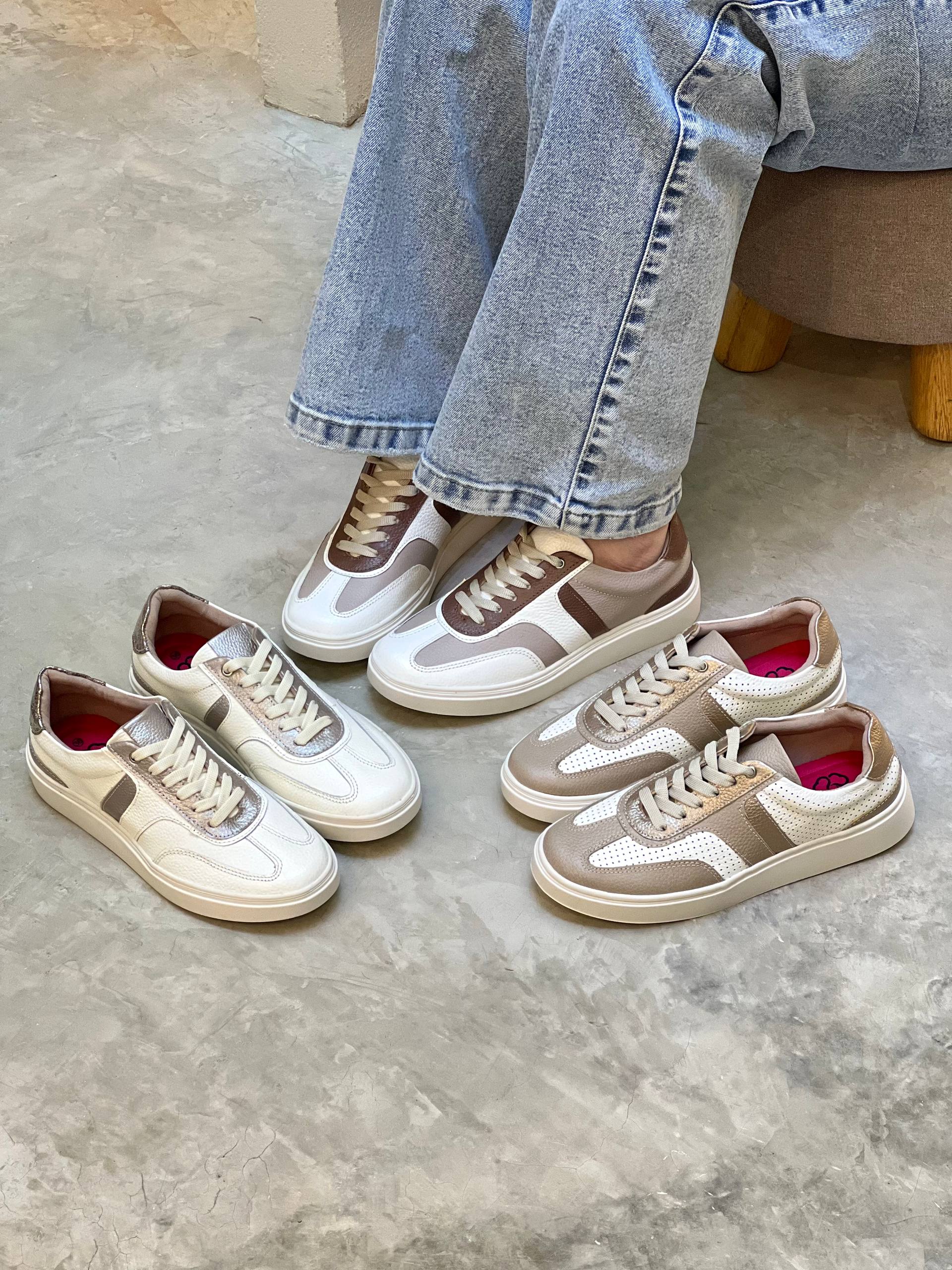 Tenis casuales de cuero combinados DSV63 para mujer | Maraldo