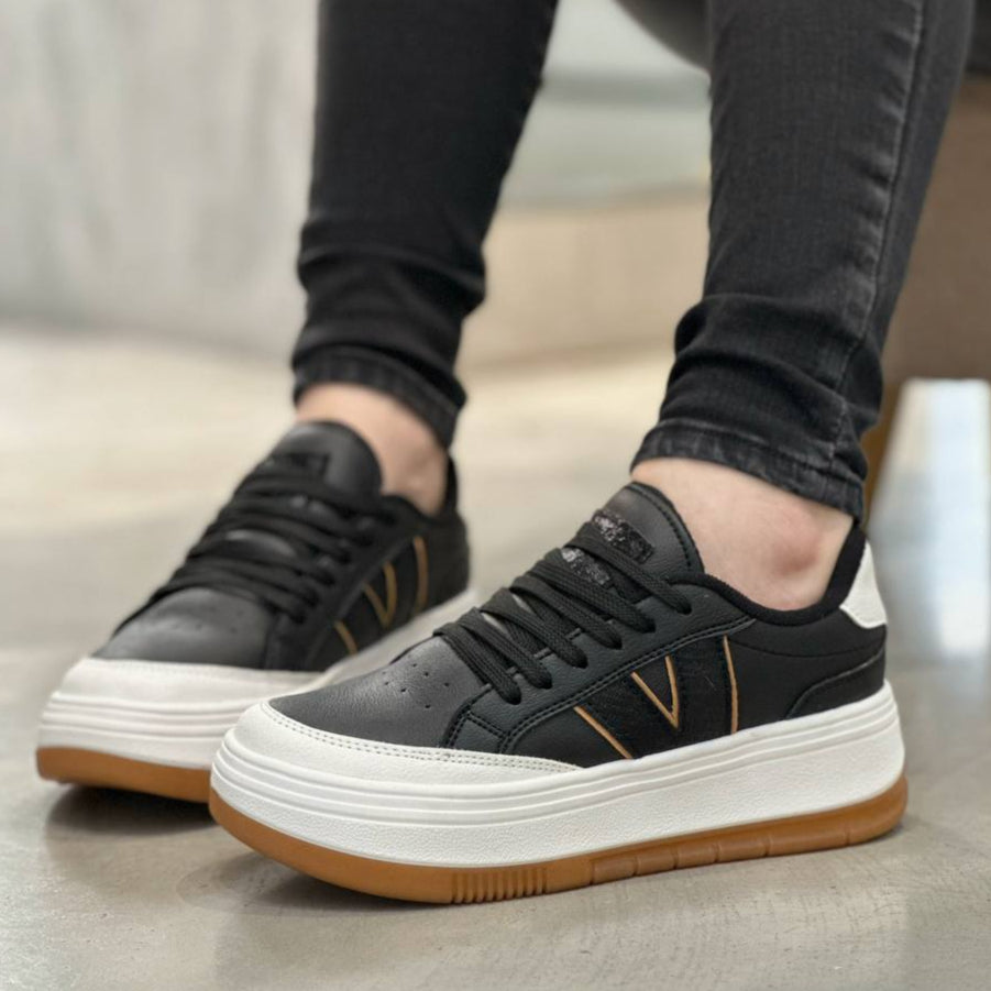 Tenis negros casuales para mujer estilo vintage D869