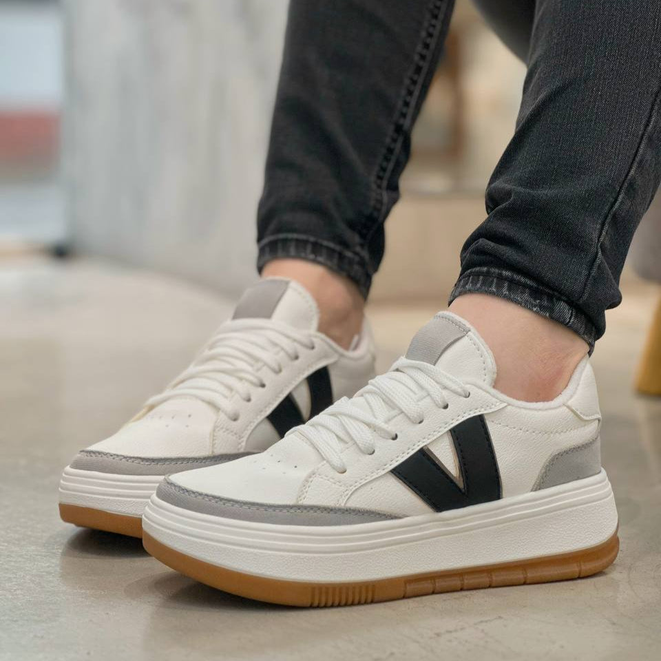 Tenis Casuales para mujer Blanco x Gris D869