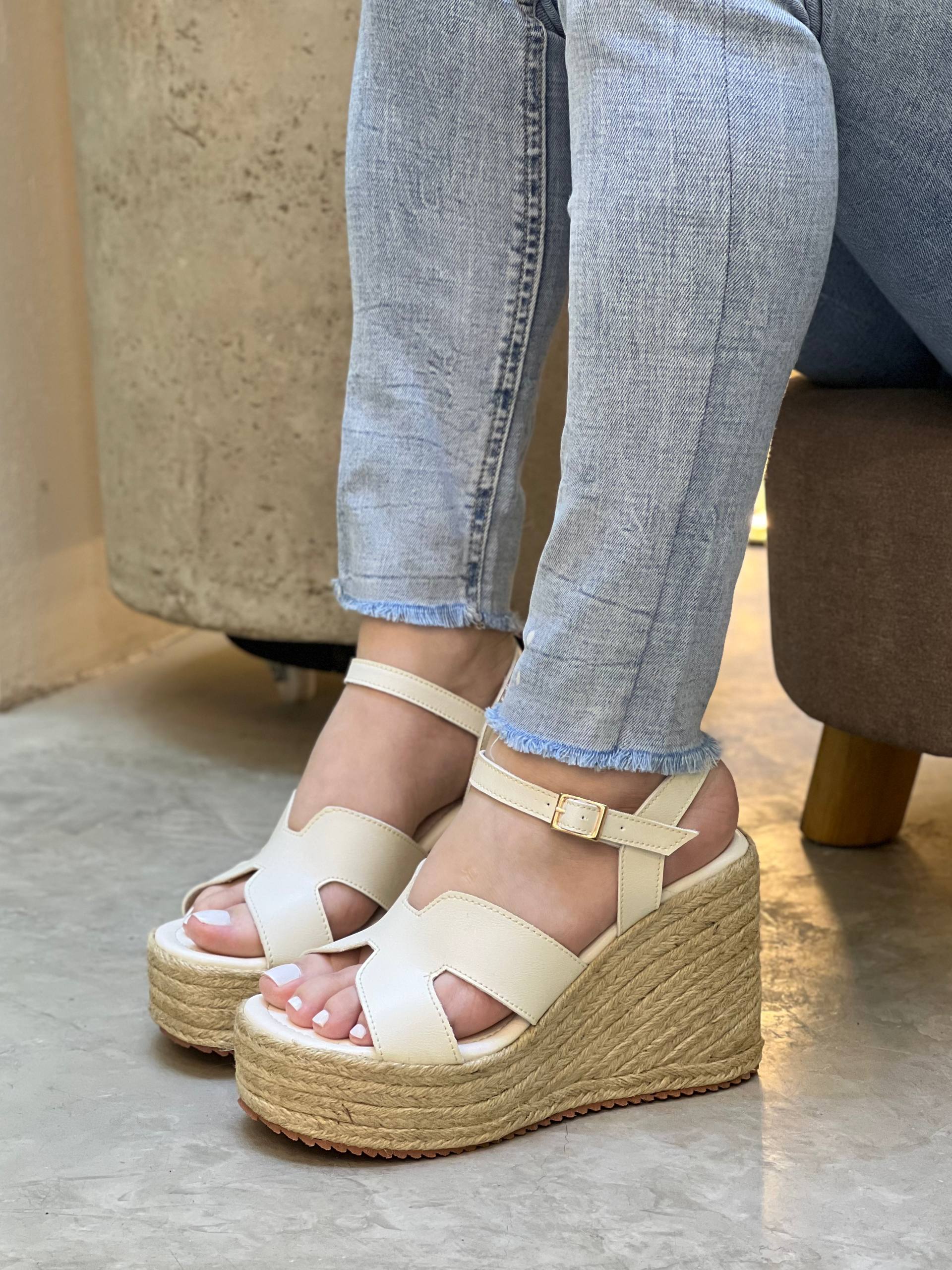 Sandalia de plataforma en yute PLTF994 para mujer | Maraldo