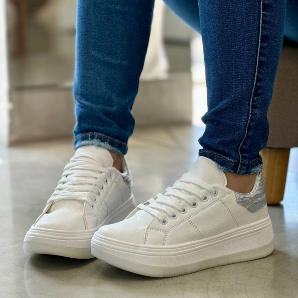 Tenis Blancas Mujer Plataforma 2025 - D875