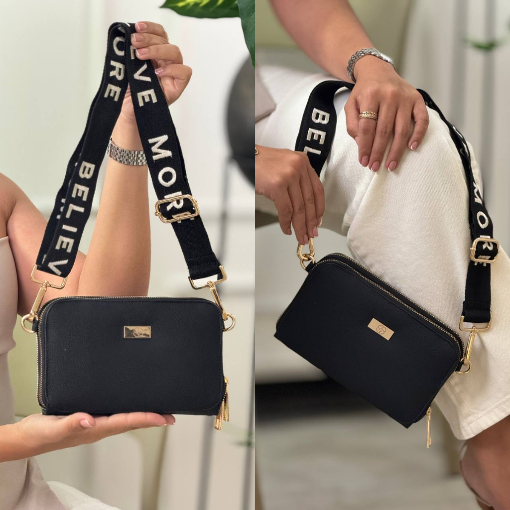 Bolso Negro con Correa Estilo Sporty Chic - BL033