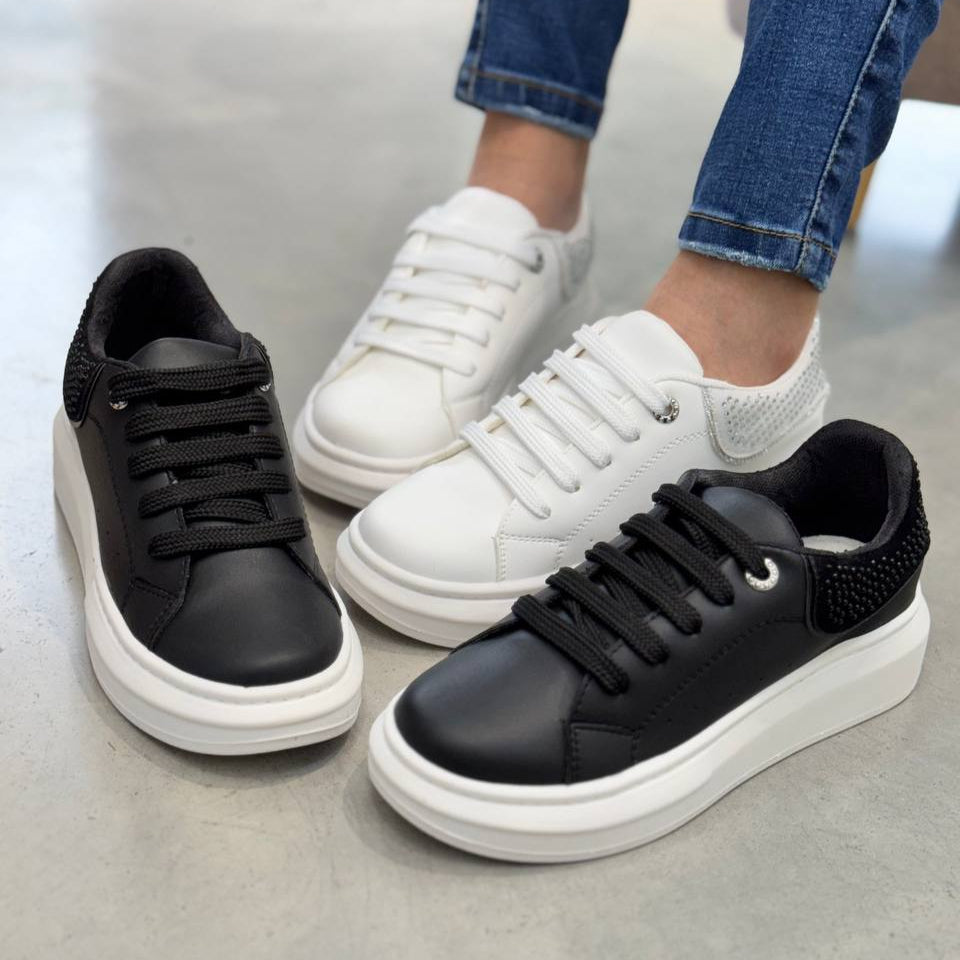 Tenis negros mujer con plataforma blanca - DL252