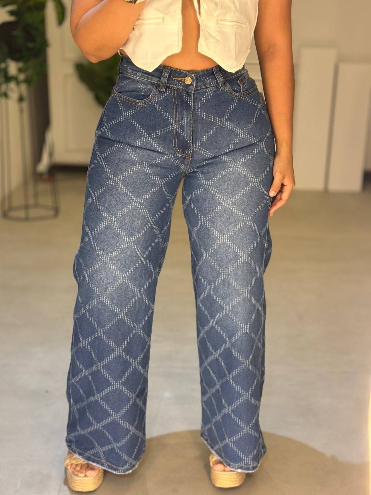 Jean wide leg azul estampado  – JBC17
