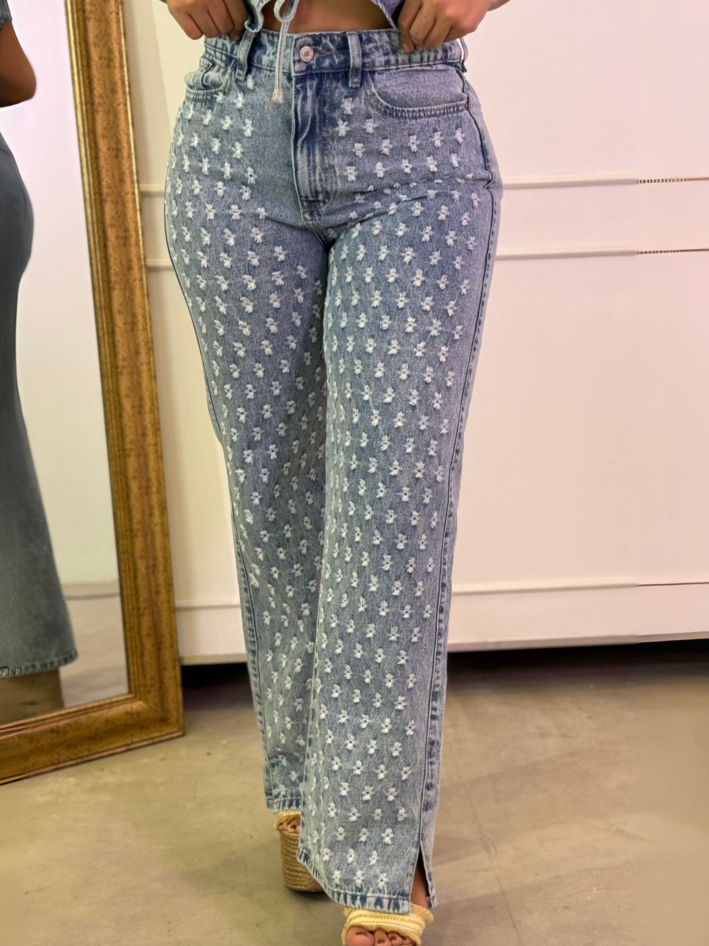 Jean azul claro estampado tiro alto – JBC08