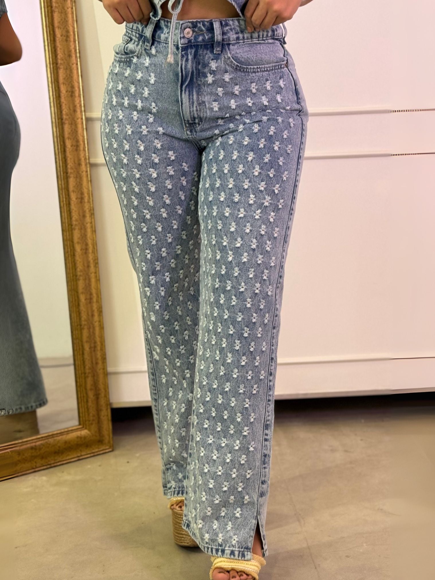 Jean azul claro estampado tiro alto – JBC08