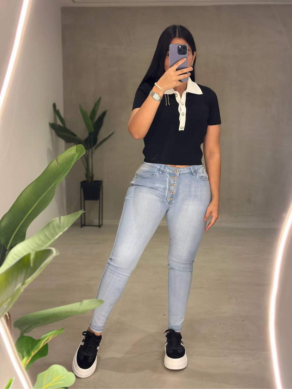 Jean skinny hielo tiro alto con botones – JSK17