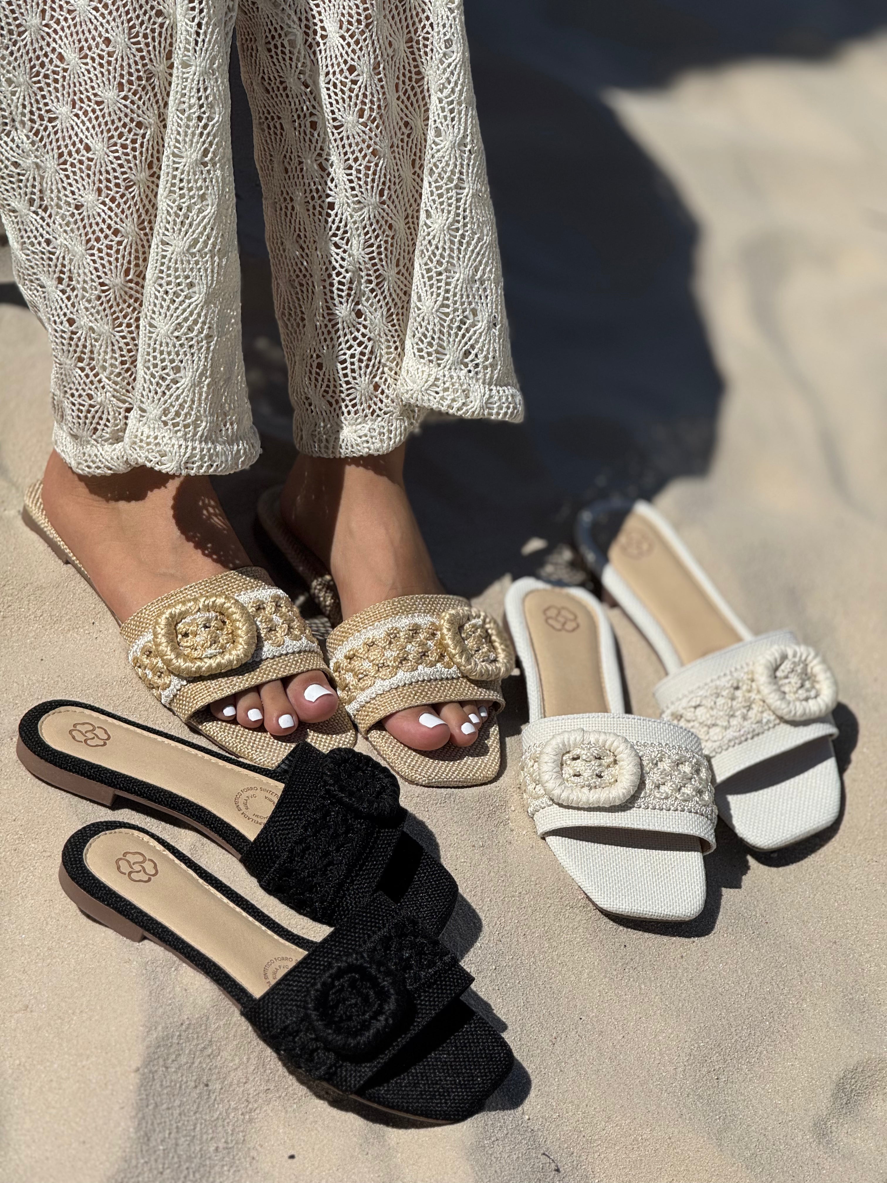 Sandalias planas con detalle tejido P1488 para mujer | Maraldo