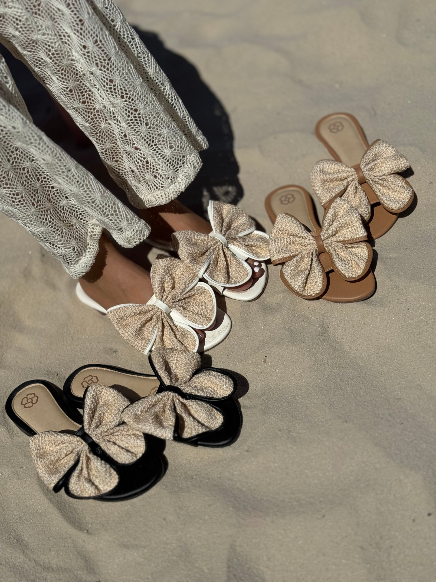 Sandalias planas con moño grande P1490 para mujer | Maraldo