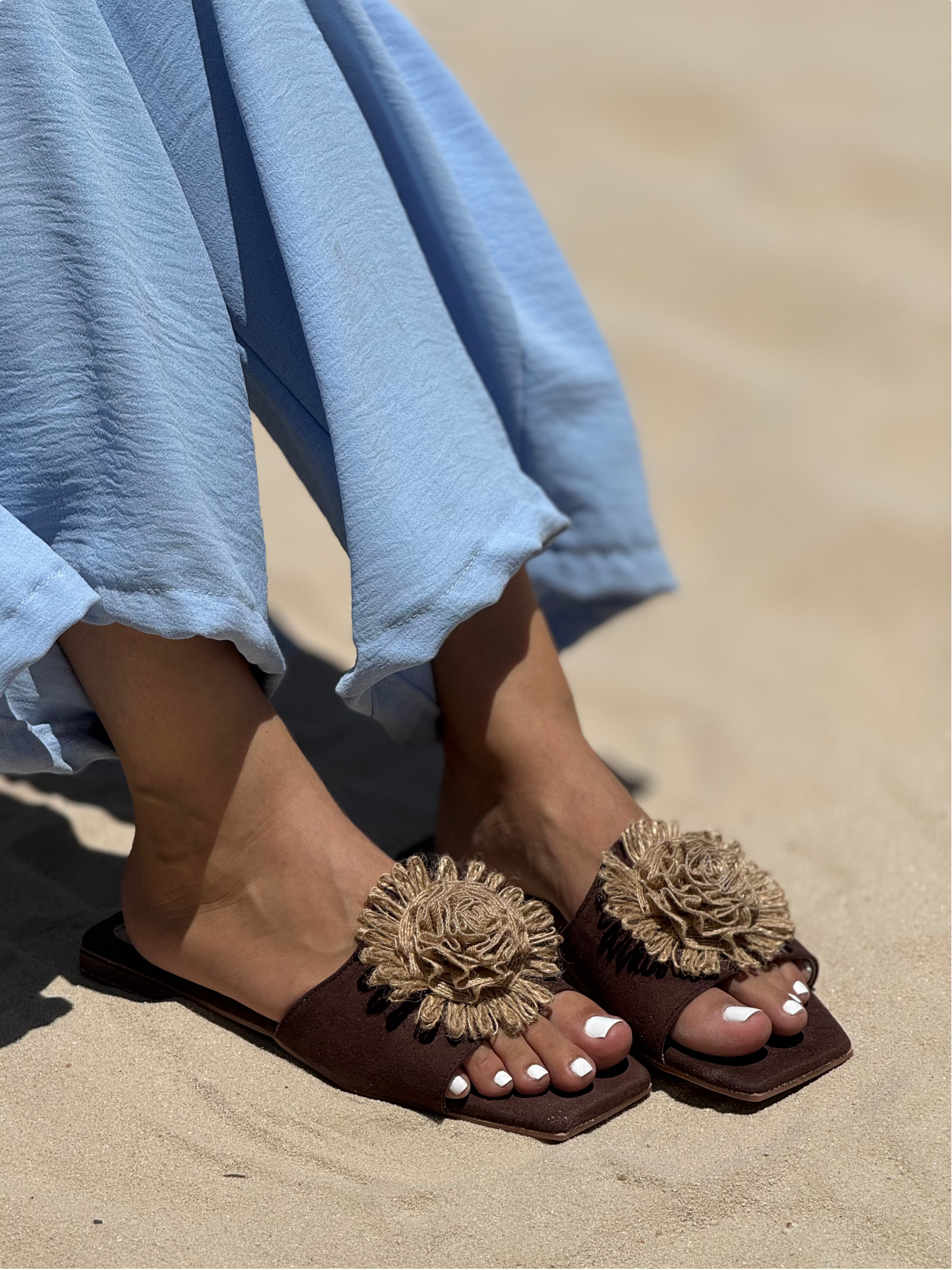 Sandalias Planas con Flor Tejida -P1497