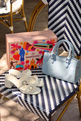 COMBO: Bolso azul + Tacón Hueso