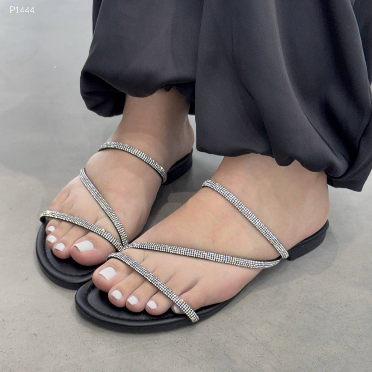 Sandalias planas P1444 con brillos para mujer