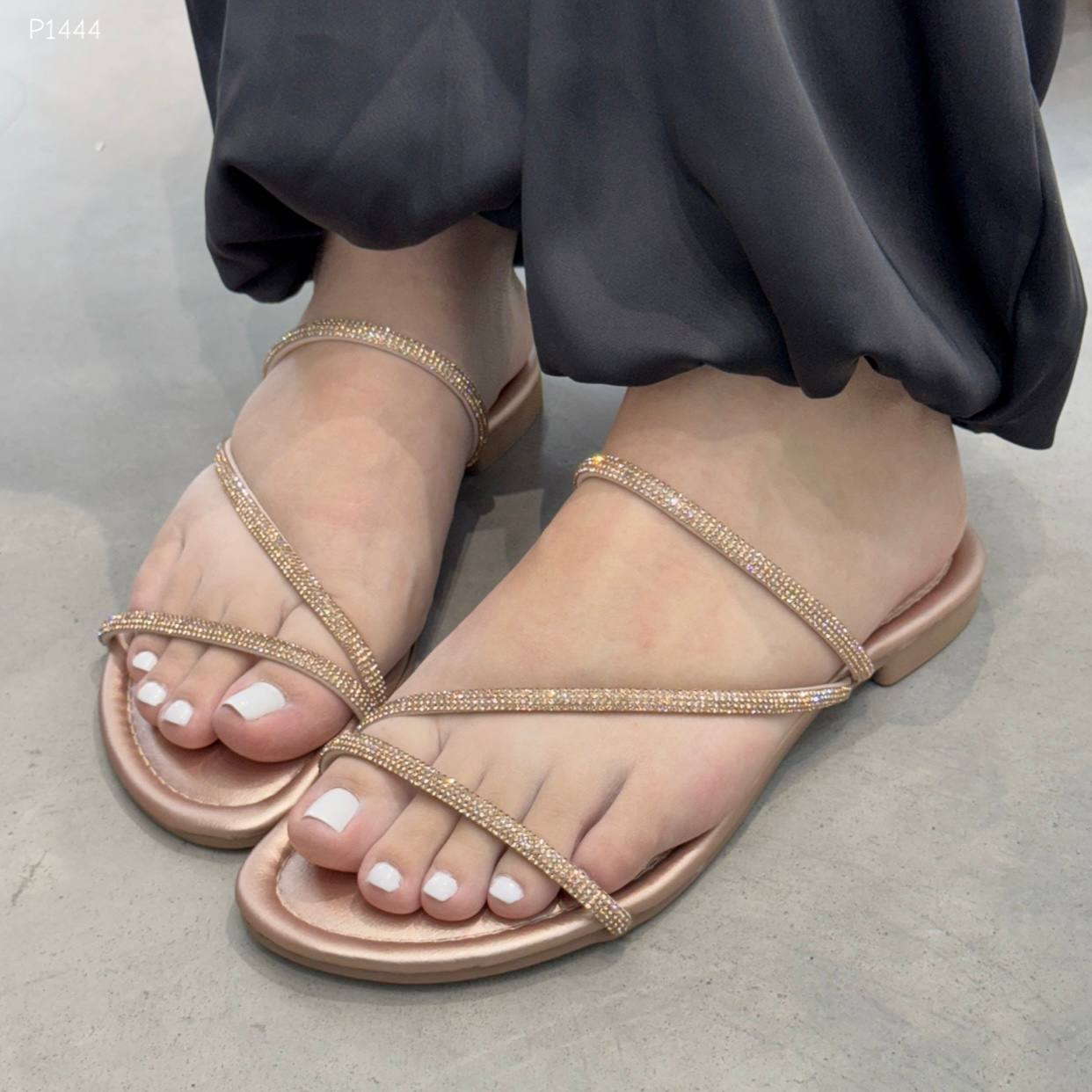 Sandalias planas P1444 con brillos para mujer