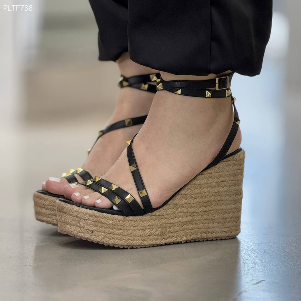 Plataformas con base de yute trenzado y taches PLTF738 para mujer | MARALDO