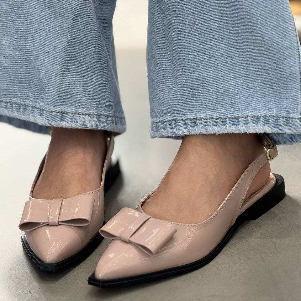 Baletas Nude Punta Fina con Lazo VL12 para mujer | Maraldo