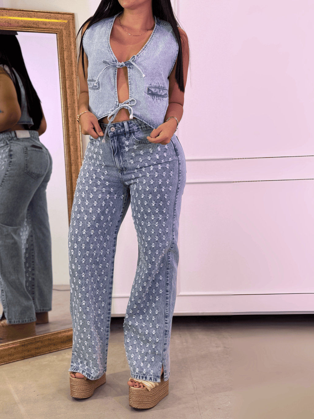 Jean azul claro estampado tiro alto – JBC08