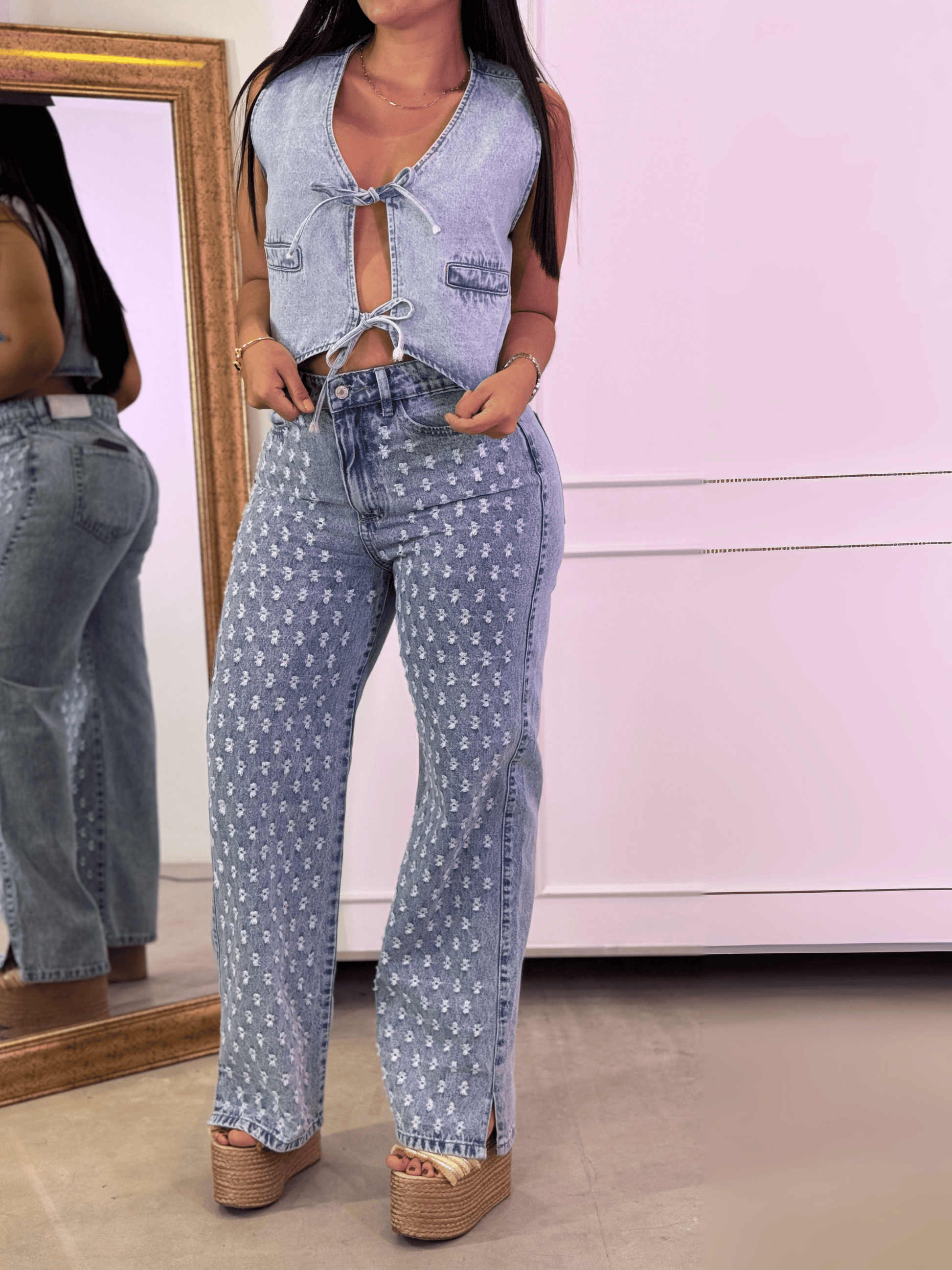 Jean azul claro estampado tiro alto – JBC08