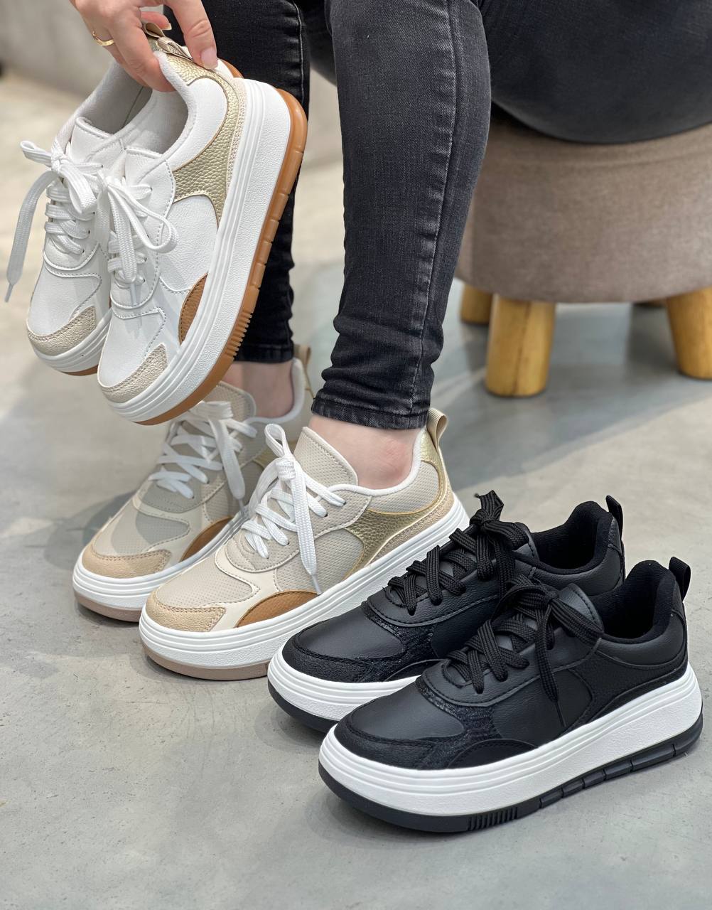 Sneakers Mujer Modernas Beige - D874