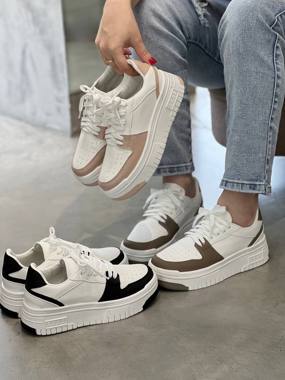 Tenis blancos con Nude para mujer - D876