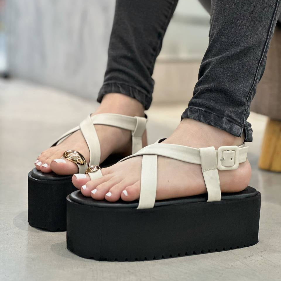 Sandalias Altas de moda MB74 blancas 6cm