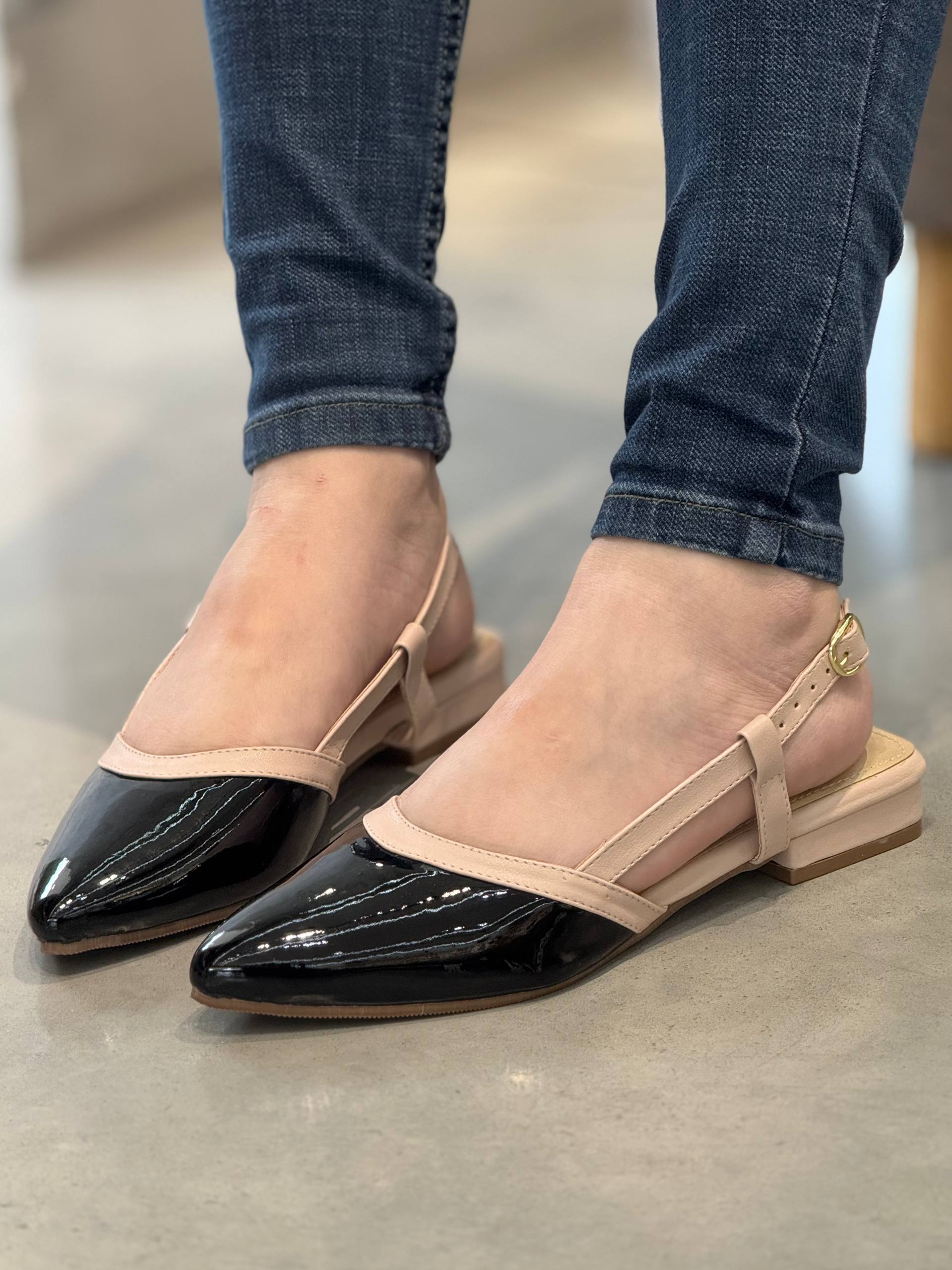 Baletas Slingback Negro Charol x Nude🖤  - VL16